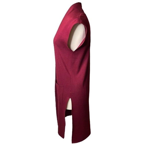 Joan Vass Duster Maxi Cardigan Sweater Open Front Pockets Duster Small Maroon - Picture 3 of 10